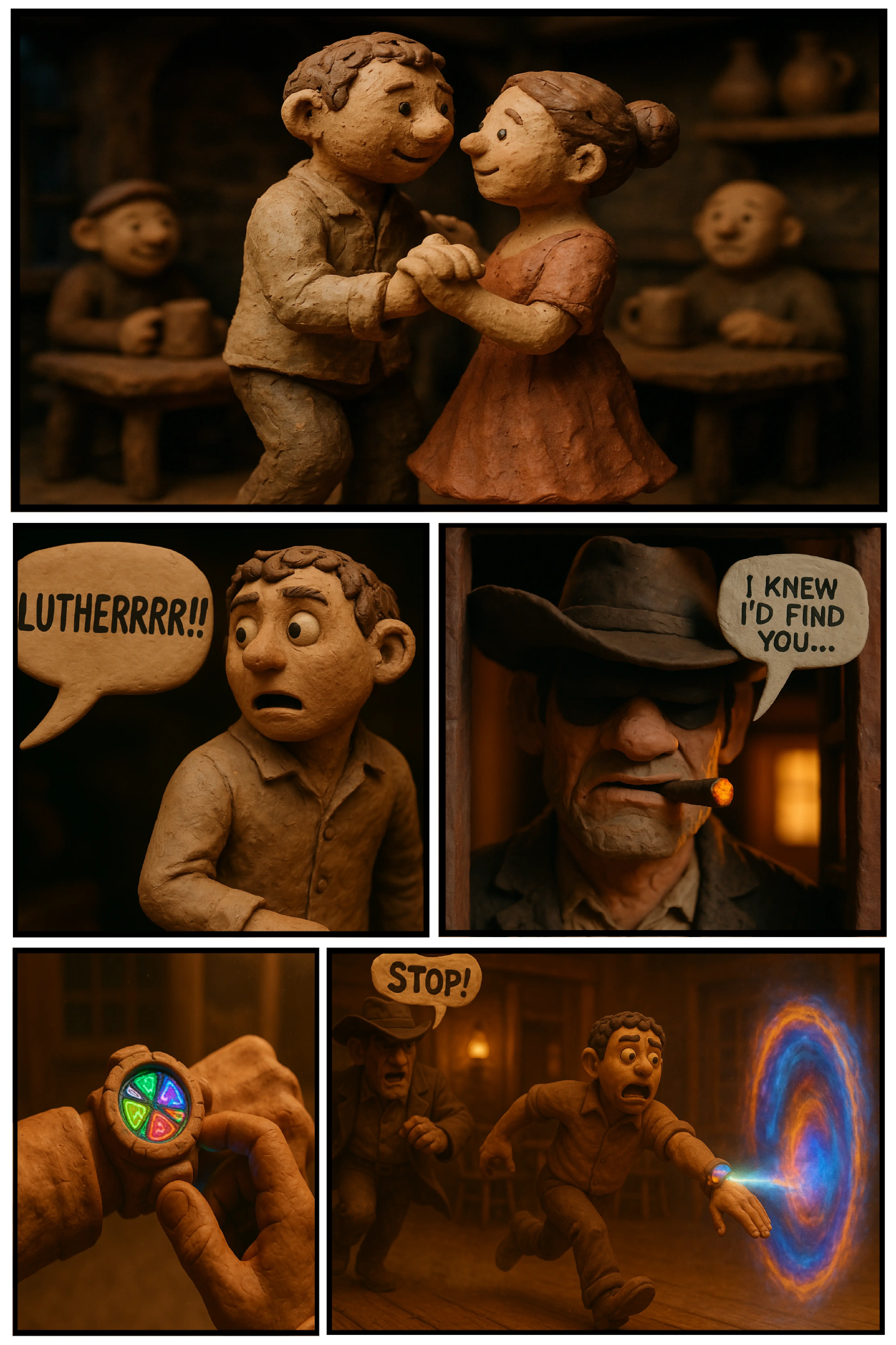 Page 1 of an AI-generated claymation comic with a twist.