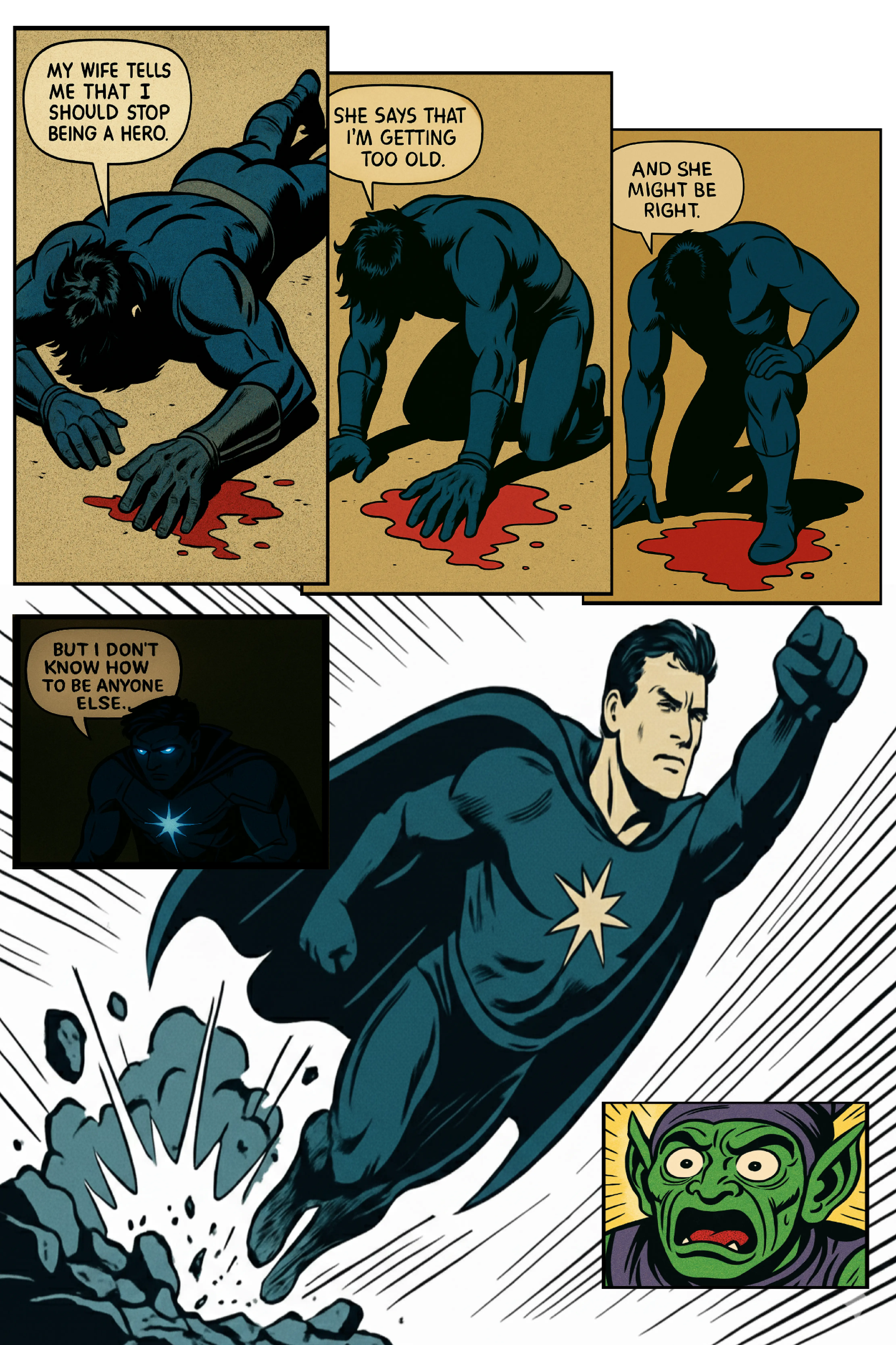 Page 1 of an AI-built action-adventure superhero cartoon comic.