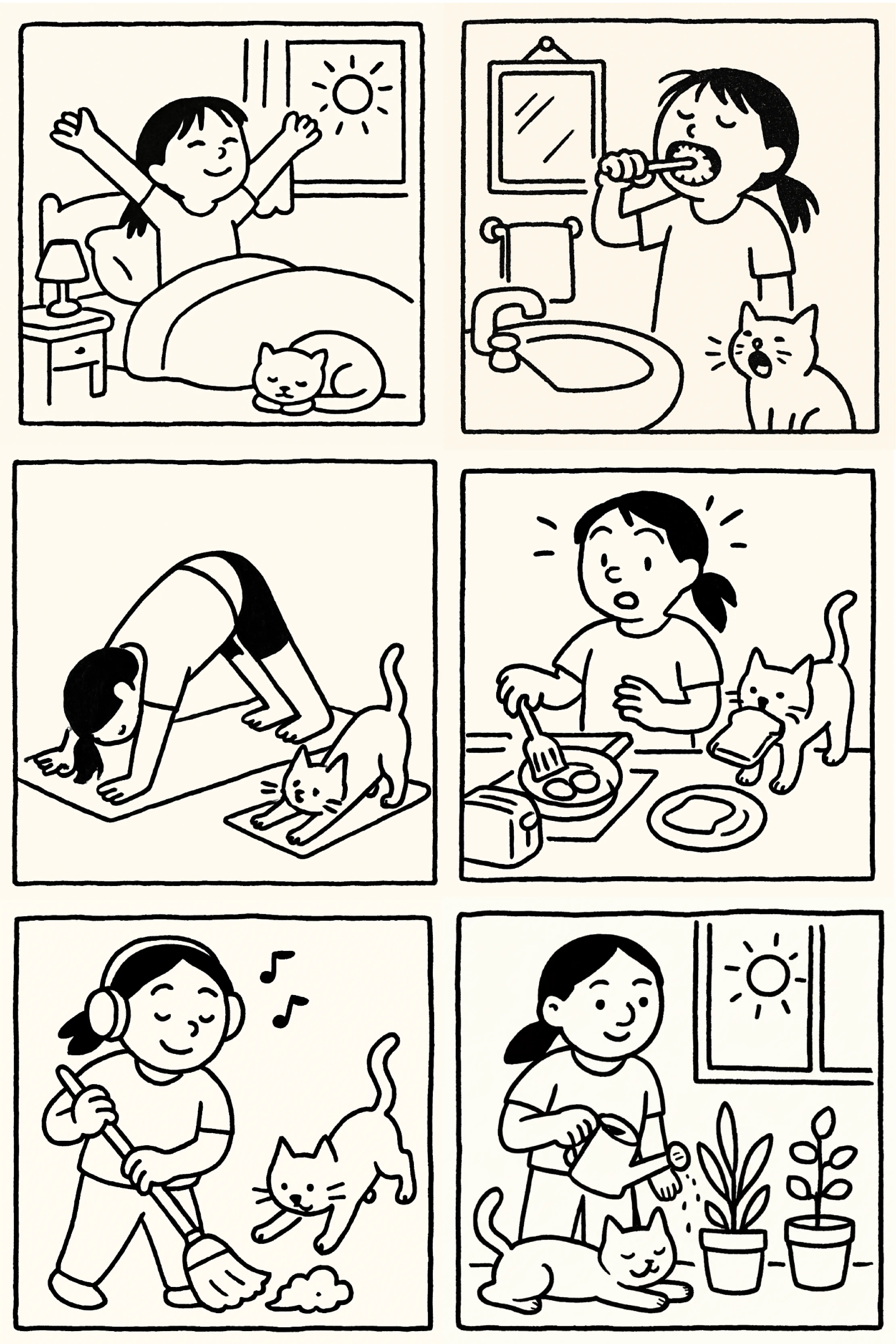 Page 1 of an AI-created hand-drawn comic about a cat and its owner.