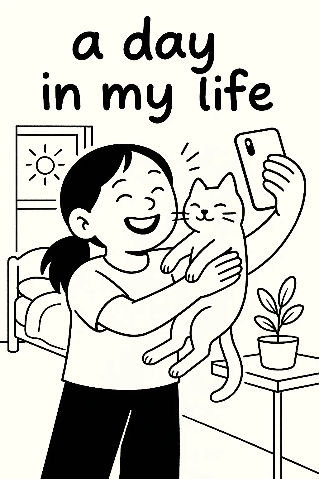 Cover of an AI-created hand-drawn comic about a cat and its owner.